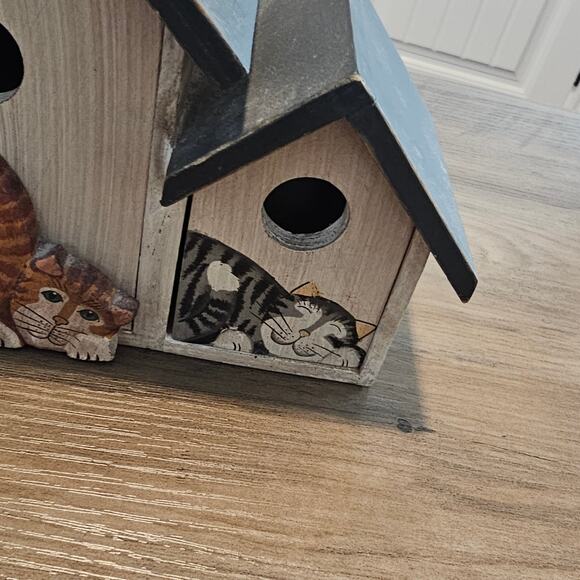 Vintage Cat Wood House Container 3 Pull Out Drawers Kitty 90s Cottage Retro - Picture 4 of 14